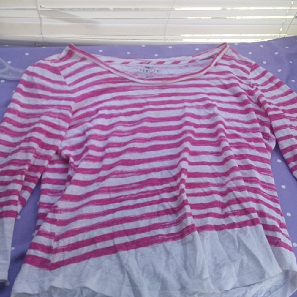 Pink and white striped wide neck T shirt